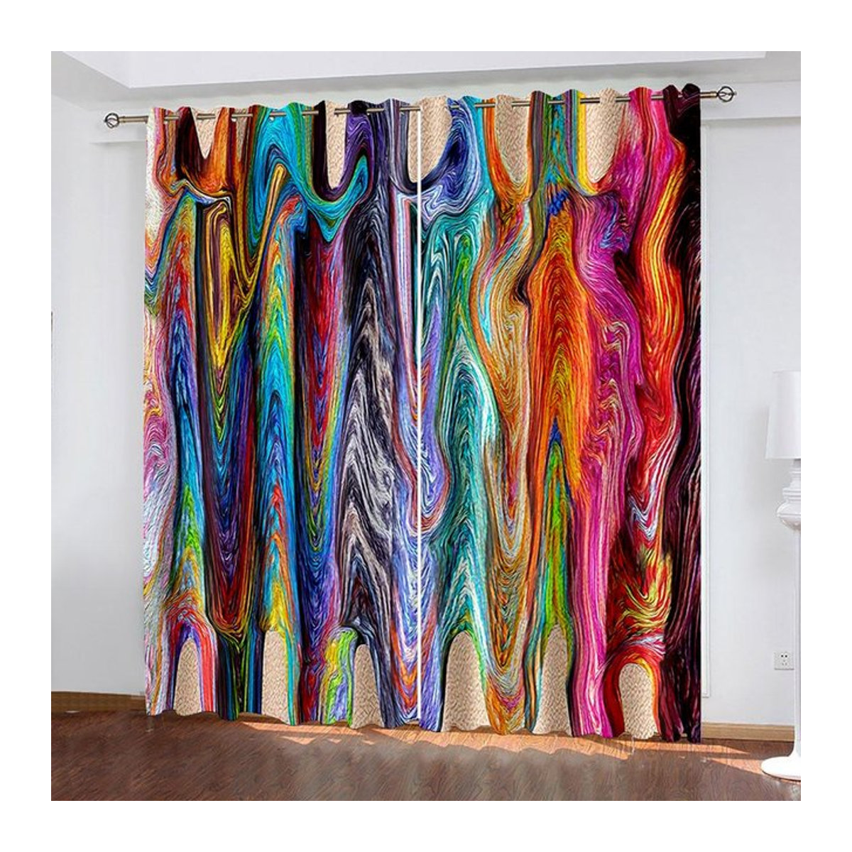 A Family Of Home Textiles Vorhänge mit abstraktem geometrischem Streifenmuster in Schwarz und Rot, semi-transparent, 2er-Set, Breite: 50 cm, Höhe: 60 cm - Bild 1