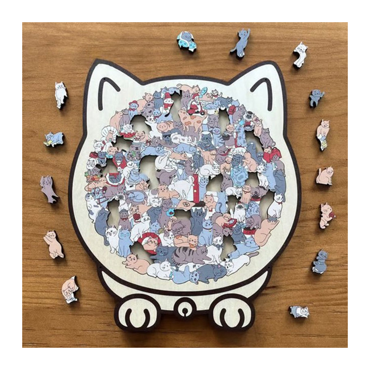 A-Nice 135-teiliges Holzpuzzle in Katzenform mit Tierprint in Morandi-Farben für Dekoration und Spiele - Bild 1