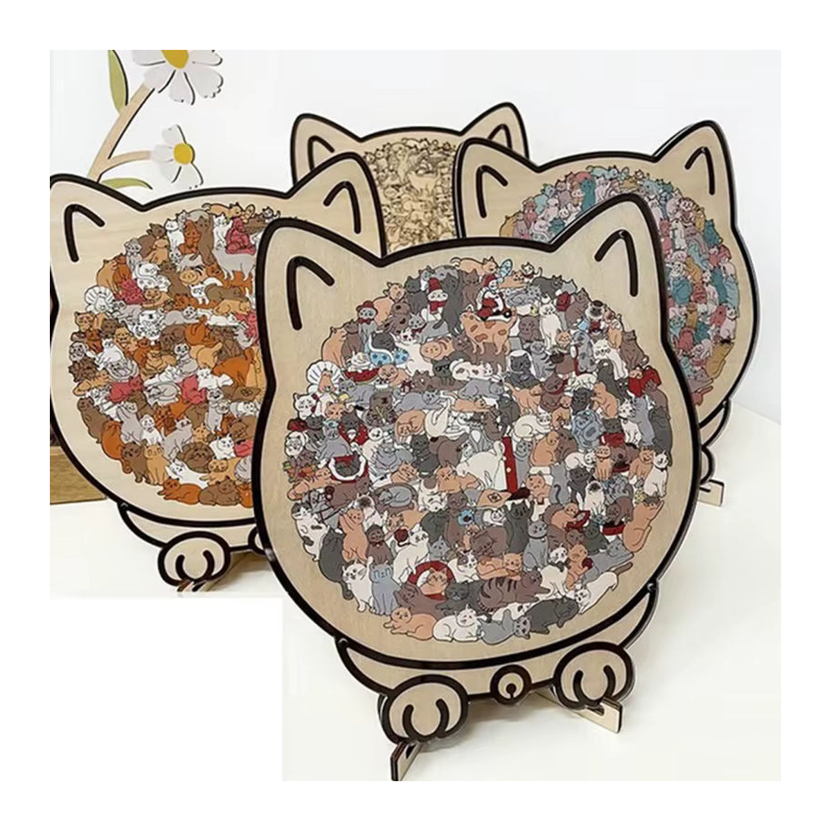 A-Nice 135-teiliges Holzpuzzle in Katzenform mit Tierprint in Morandi-Farben für Dekoration und Spiele - Bild 2