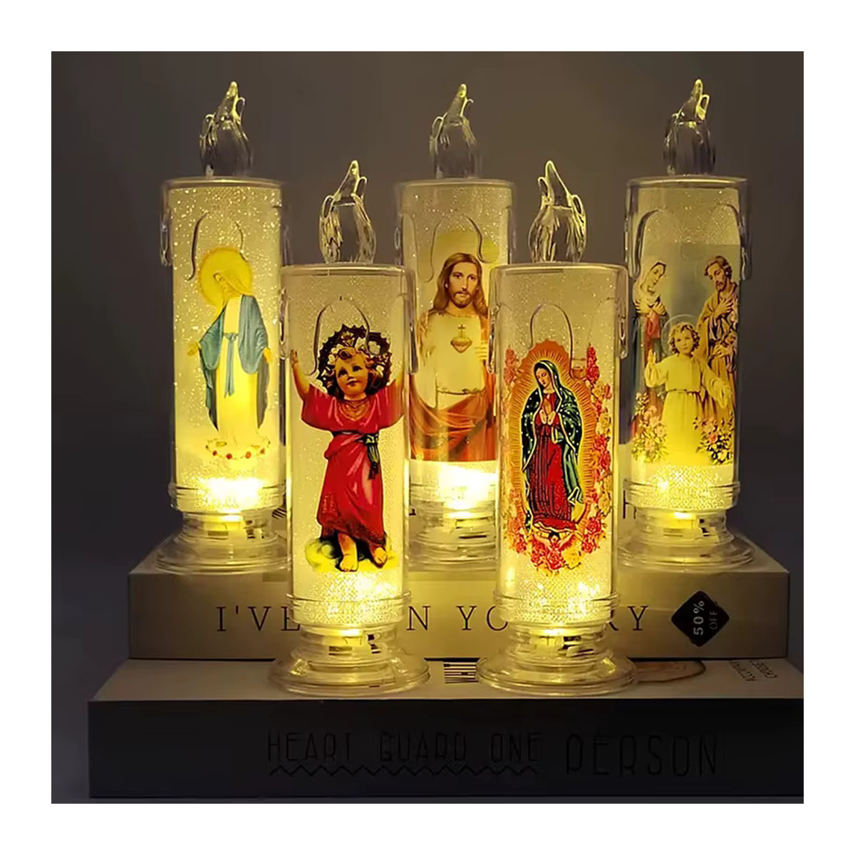 A-Nice LED Gebetskerze Jesus Christus Jungfrau mit Flackereffekt, weiße flammenlose Teelicht-Dekorationskerze aus Kunststoff - Bild 3
