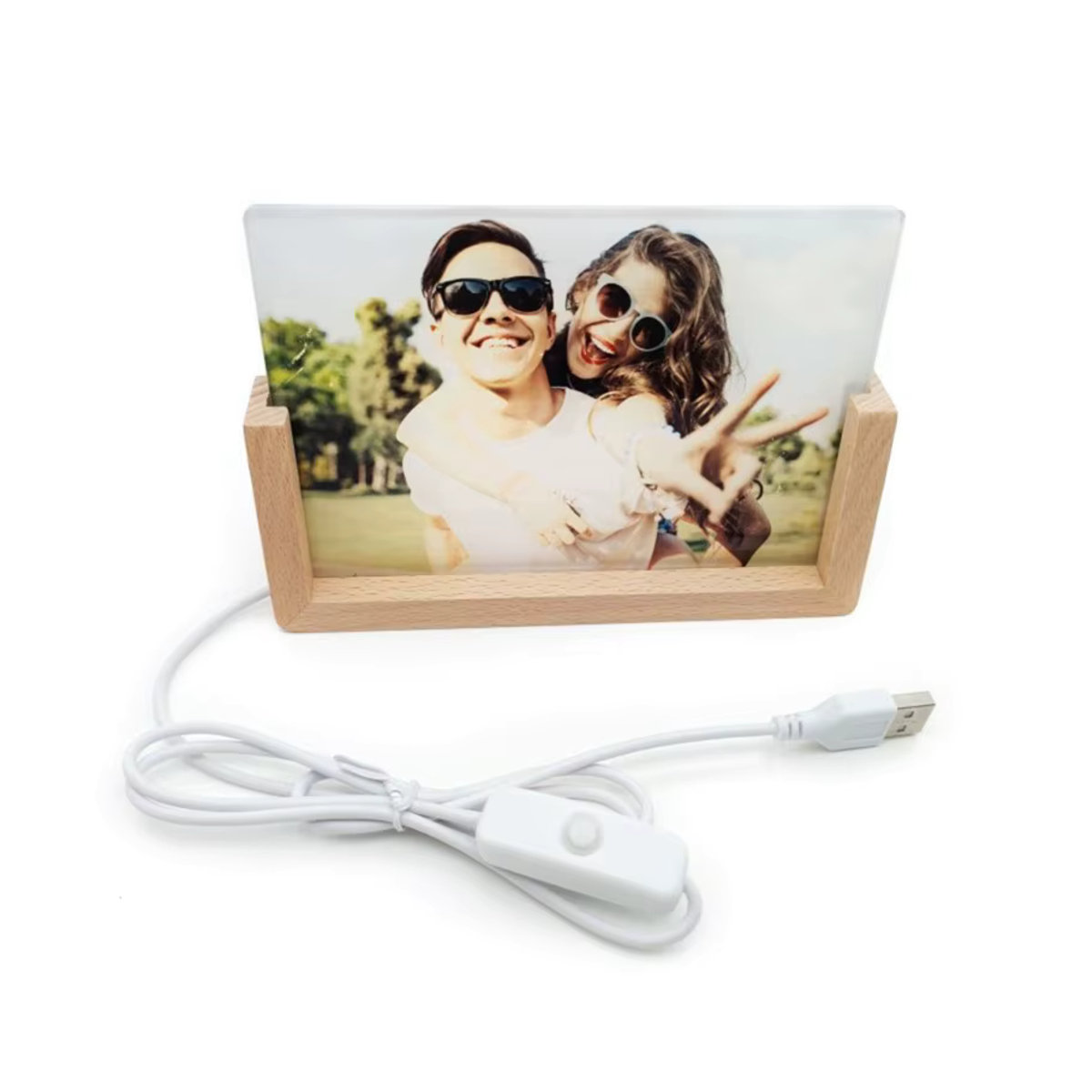 A0KC Sublimations-Acryl-Fotorahmen mit LED-Beleuchtung und Holzständer, transparenter Bilderrahmen für Heißpressmaschinen, rechteckig - Bild 2