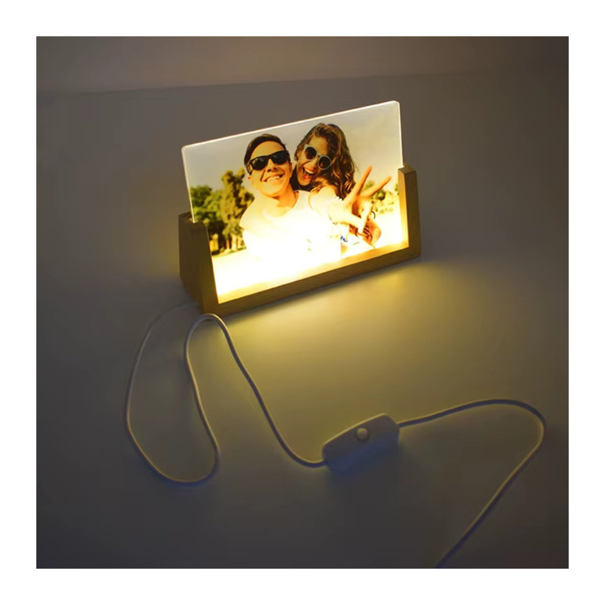 A0KC Sublimations-Acryl-Fotorahmen mit LED-Beleuchtung und Holzständer, transparenter Bilderrahmen für Heißpressmaschinen, rechteckig - Bild 4