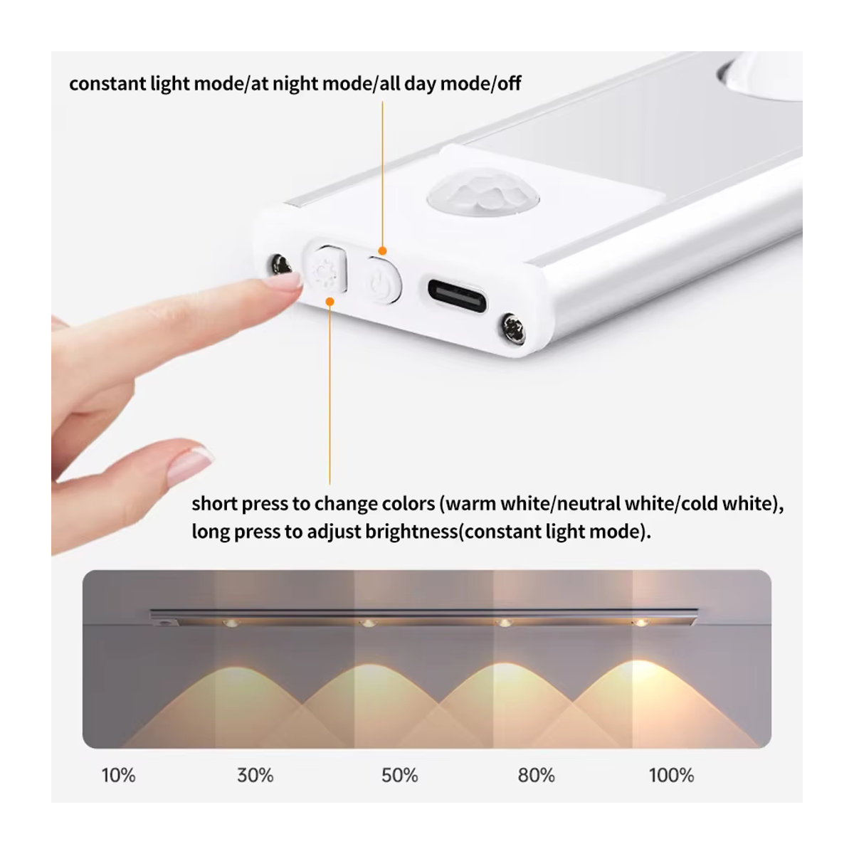 Aamasun LED Möbelbeleuchtung mit Bewegungssensor, wiederaufladbare Balkenleuchte in Weiß, 20 cm - Bild 3