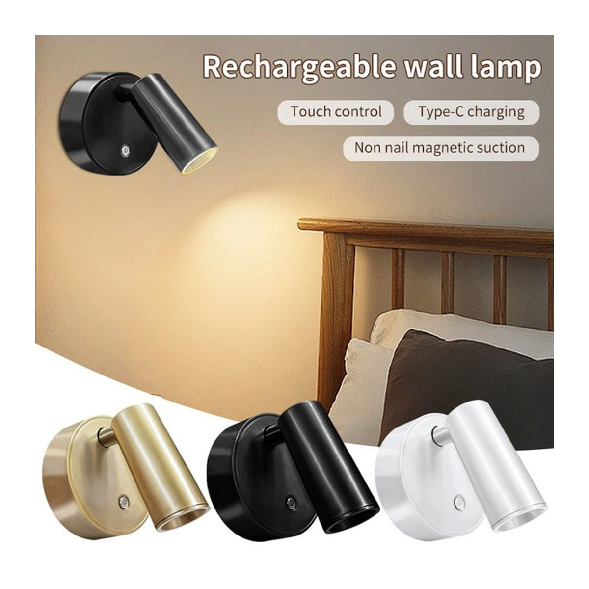 Aamasun LED Möbelbeleuchtung Weiß – Magnetischer USB wiederaufladbarer Strahler mit Touch-Sensor und Dimmfunktion - Bild 1