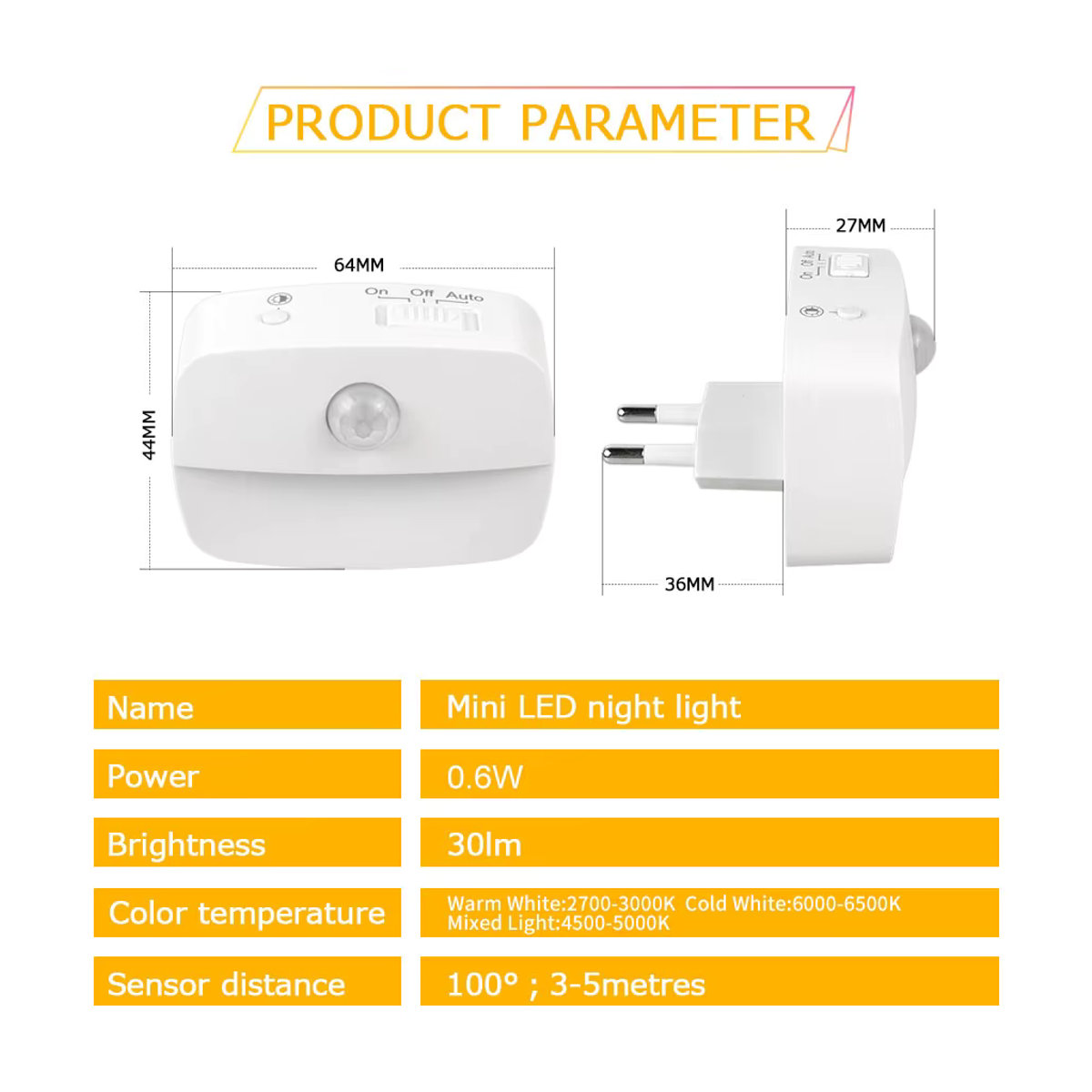 Aamasun LED-Nachtlicht mit Bewegungsmelder in Weiß, minimalistisches Wandlicht für Flur, Treppe und Schlafzimmer mit EU-Stecker - Bild 2