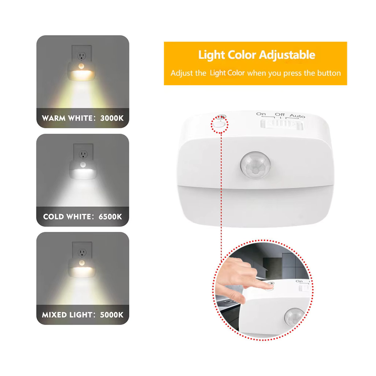 Aamasun LED-Nachtlicht mit Bewegungsmelder in Weiß, minimalistisches Wandlicht für Flur, Treppe und Schlafzimmer mit EU-Stecker - Bild 3
