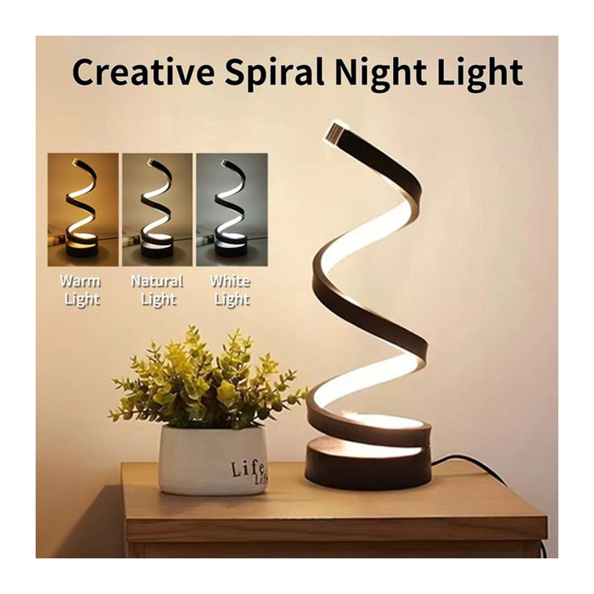Aamasun Modernes Spiral-LED-Nachtlicht in Schwarz, dimmbar mit 3 Farben und USB-Anschluss zur Dekoration für Schreibtisch und Nachttisch - Bild 1