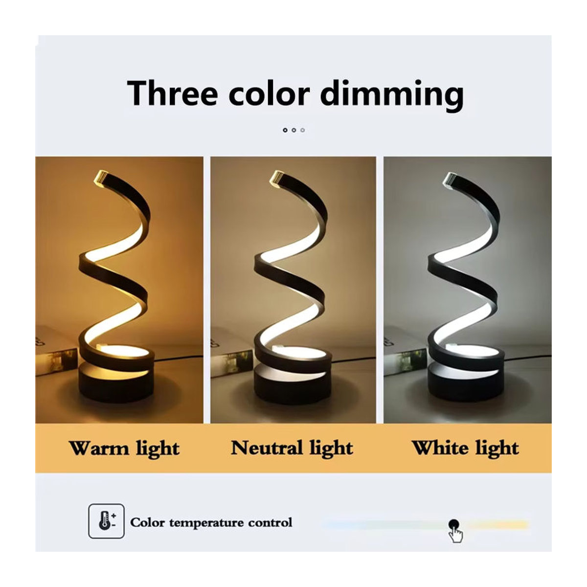 Aamasun Modernes Spiral-LED-Nachtlicht in Schwarz, dimmbar mit 3 Farben und USB-Anschluss zur Dekoration für Schreibtisch und Nachttisch - Bild 3