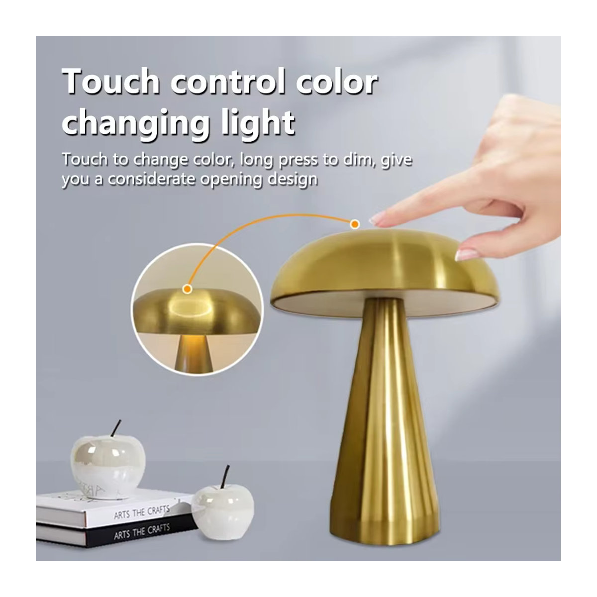 Aamasun Retro LED Tischlampe in Pilzform mit Touch-Sensor und 3 Farbtemperaturen, alufarben - Bild 3