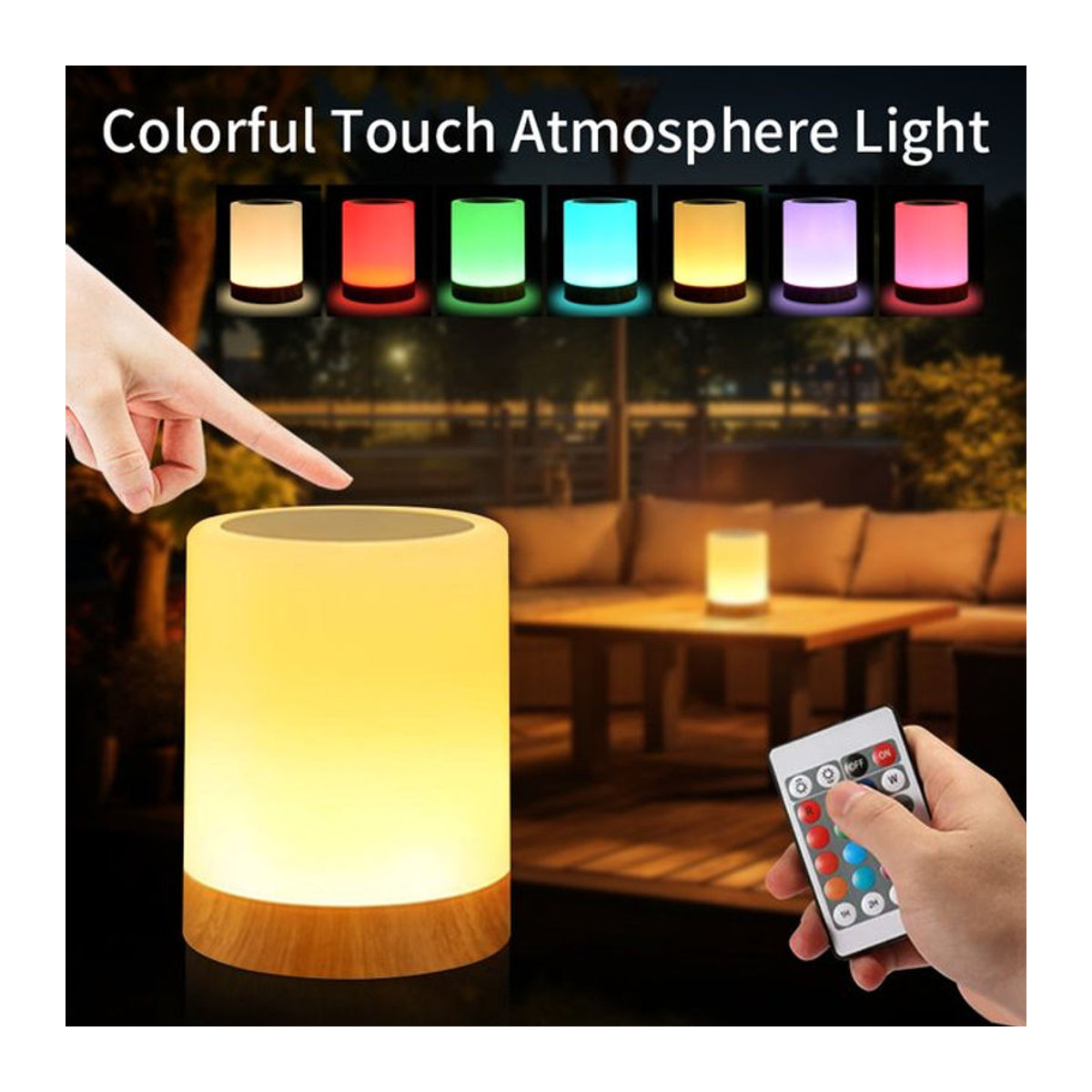 Aamasun RGB LED Nachttischlampe mit Farbwechsel und Touch-Steuerung, dimmbar und USB wiederaufladbar, bunt, minimalistisches Design - Bild 1