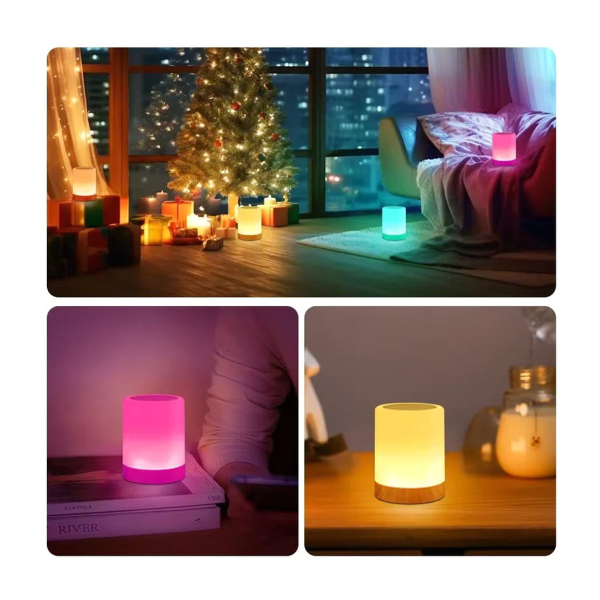 Aamasun RGB LED Nachttischlampe mit Farbwechsel und Touch-Steuerung, dimmbar und USB wiederaufladbar, bunt, minimalistisches Design - Bild 5