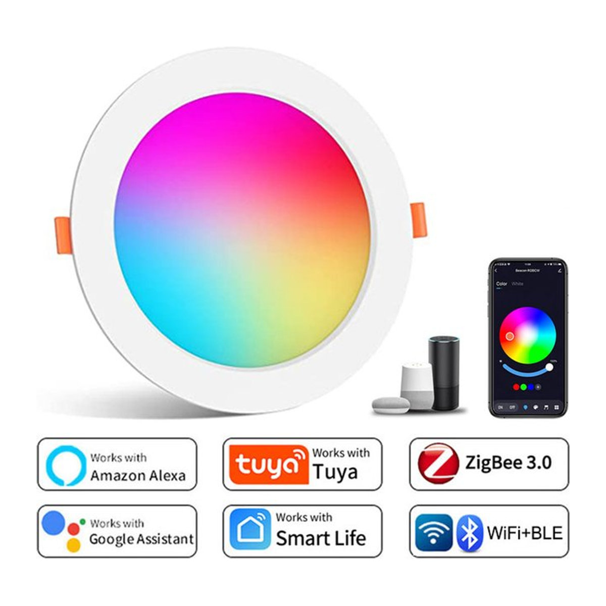 Aamasun Smart LED Downlight Zigbee Einbaustrahler Weiß mit Farbwechsel und Sprachsteuerung für Alexa und Google Home - Bild 1
