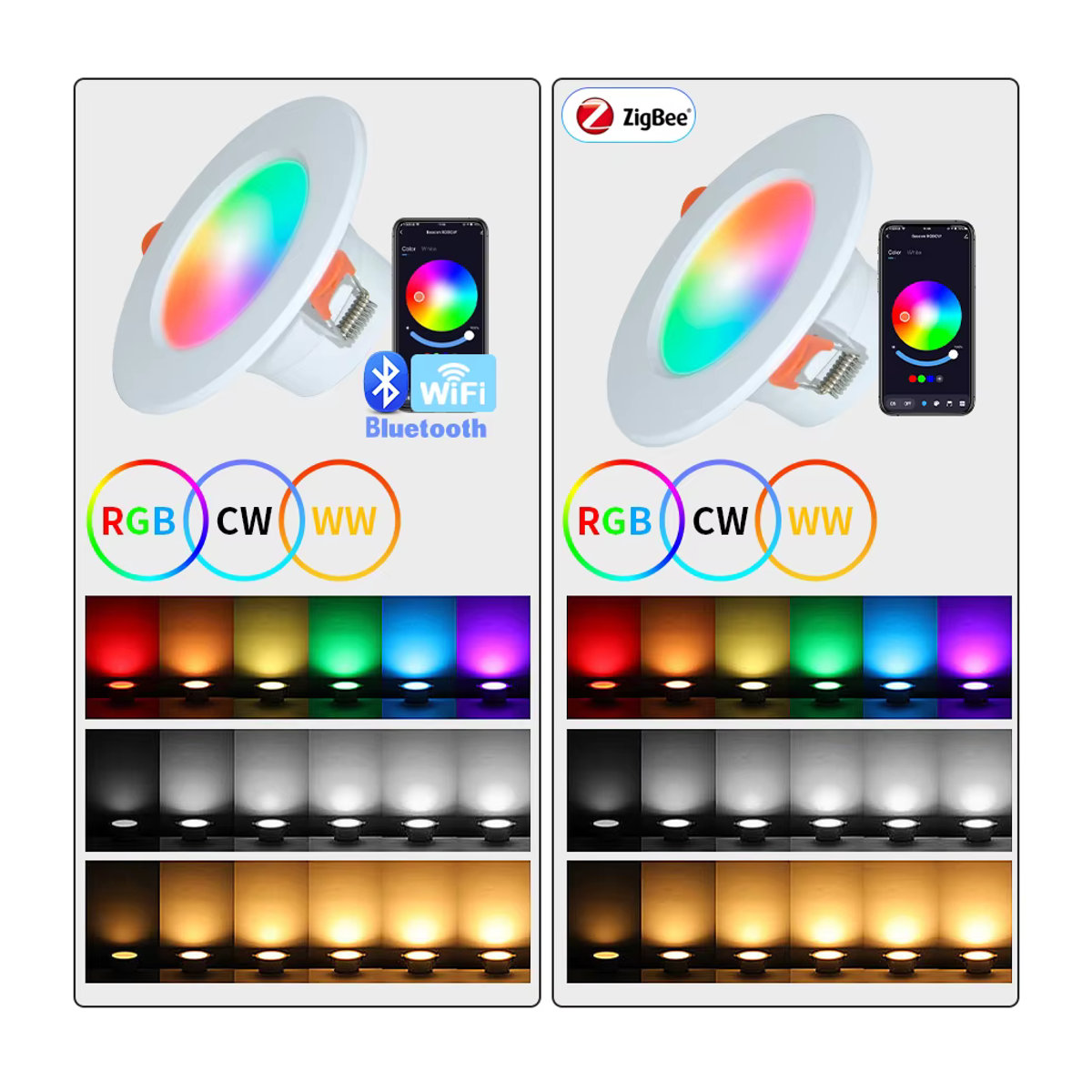Aamasun Smart LED Downlight Zigbee Einbaustrahler Weiß mit Farbwechsel und Sprachsteuerung für Alexa und Google Home - Bild 2