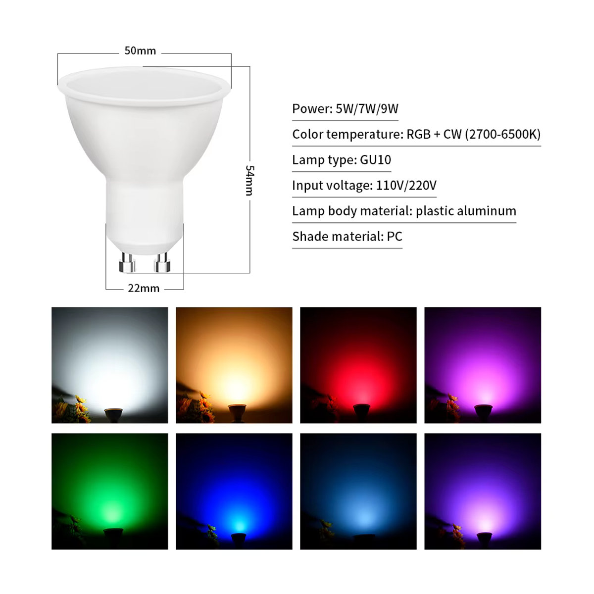 Aamasun Smart WiFi GU10 LED Strahler RGBCW Bunt mit Alexa und Google Assistant Sprachsteuerung via Smart Life App 9W - Bild 2