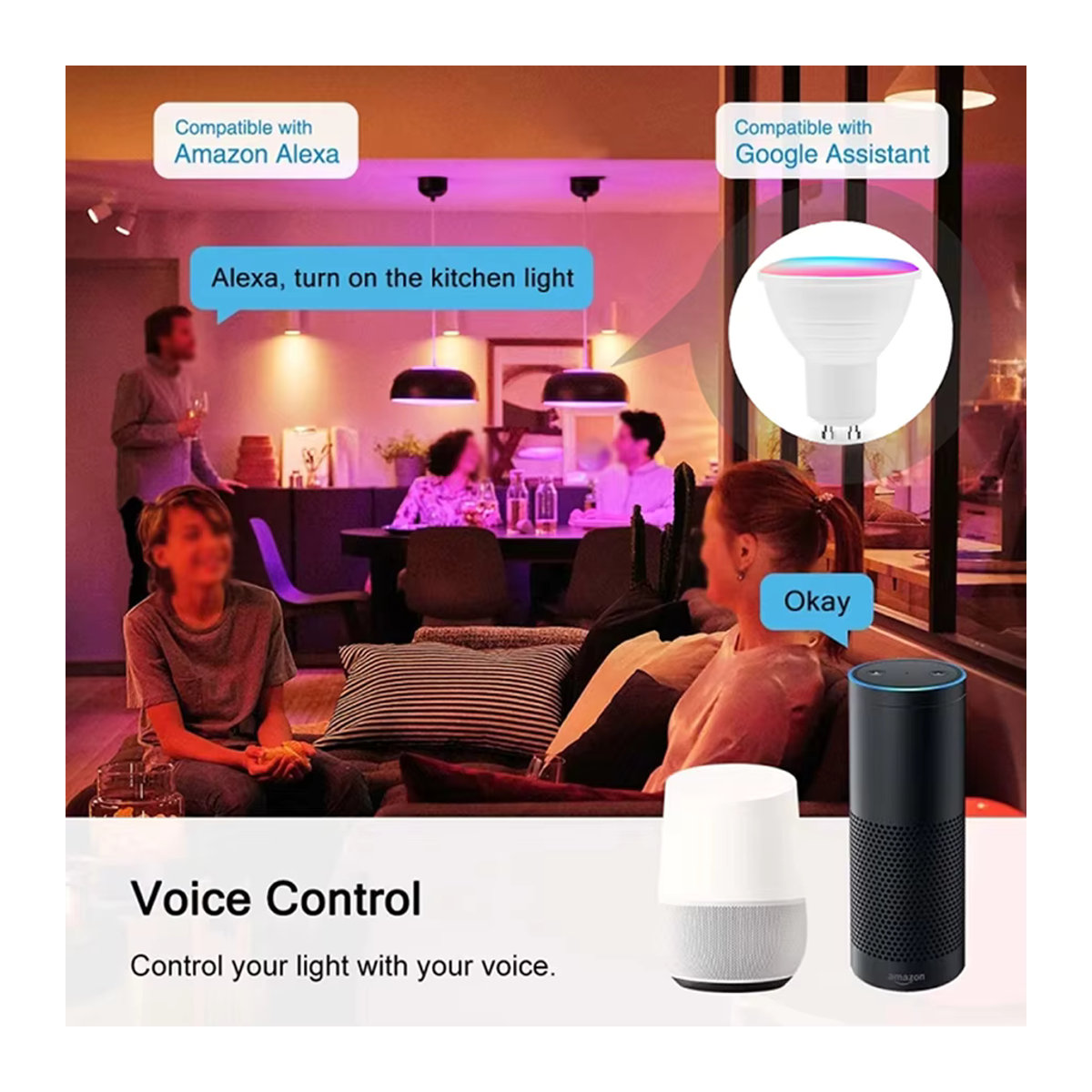 Aamasun Smart WiFi GU10 LED Strahler RGBCW Bunt mit Alexa und Google Assistant Sprachsteuerung via Smart Life App 9W - Bild 3