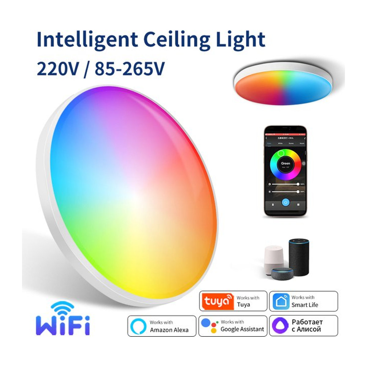 Aamasun Smart WiFi LED Deckenleuchte 24W Rund, Bunt, Tuya Smart Life App & Alexa kompatibel - Bild 1