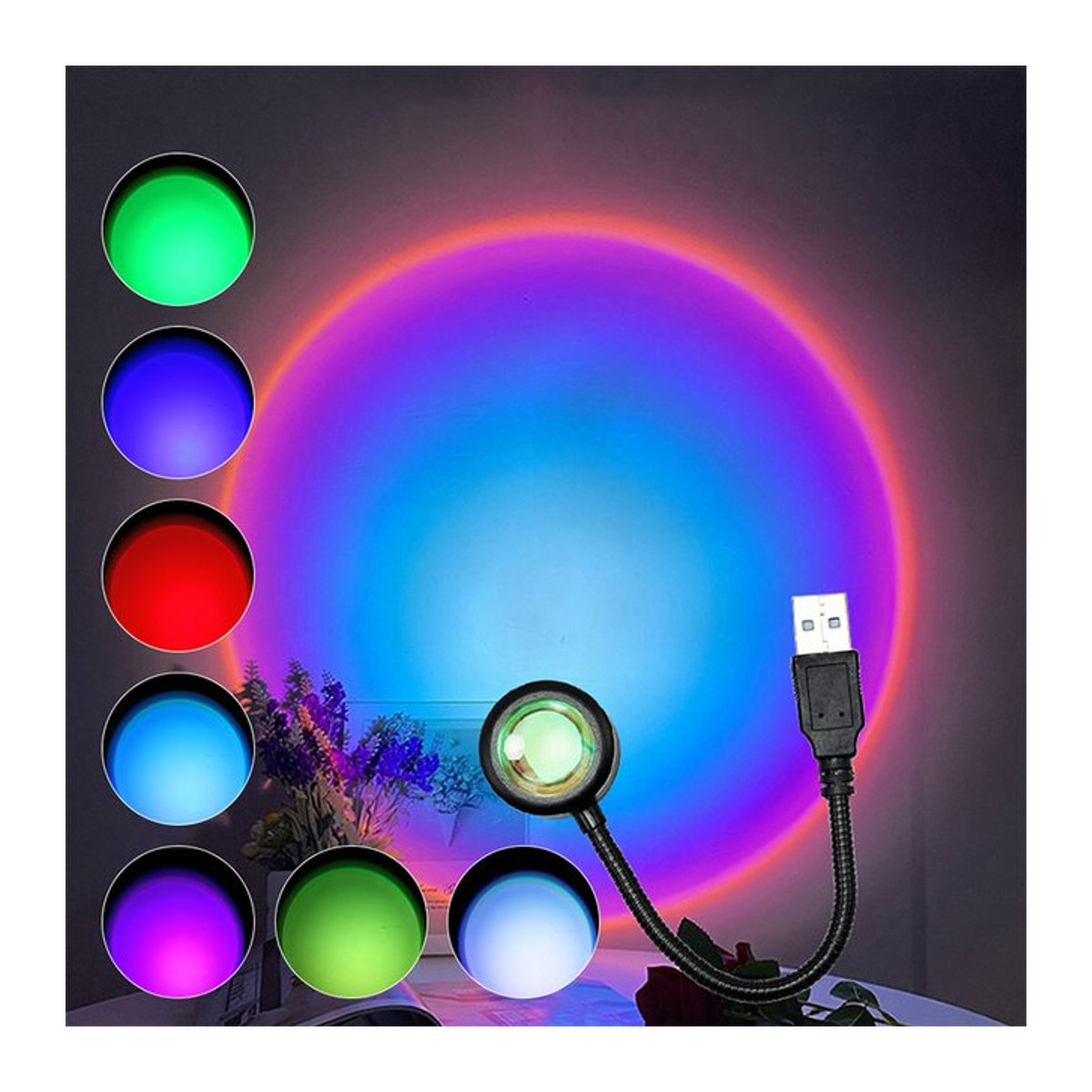 Aamasun USB LED Sonnenuntergang Lampe Bunt mit Aluminium Gehäuse als Nachtlicht und Projektor für Party und Dekoration - Bild 1