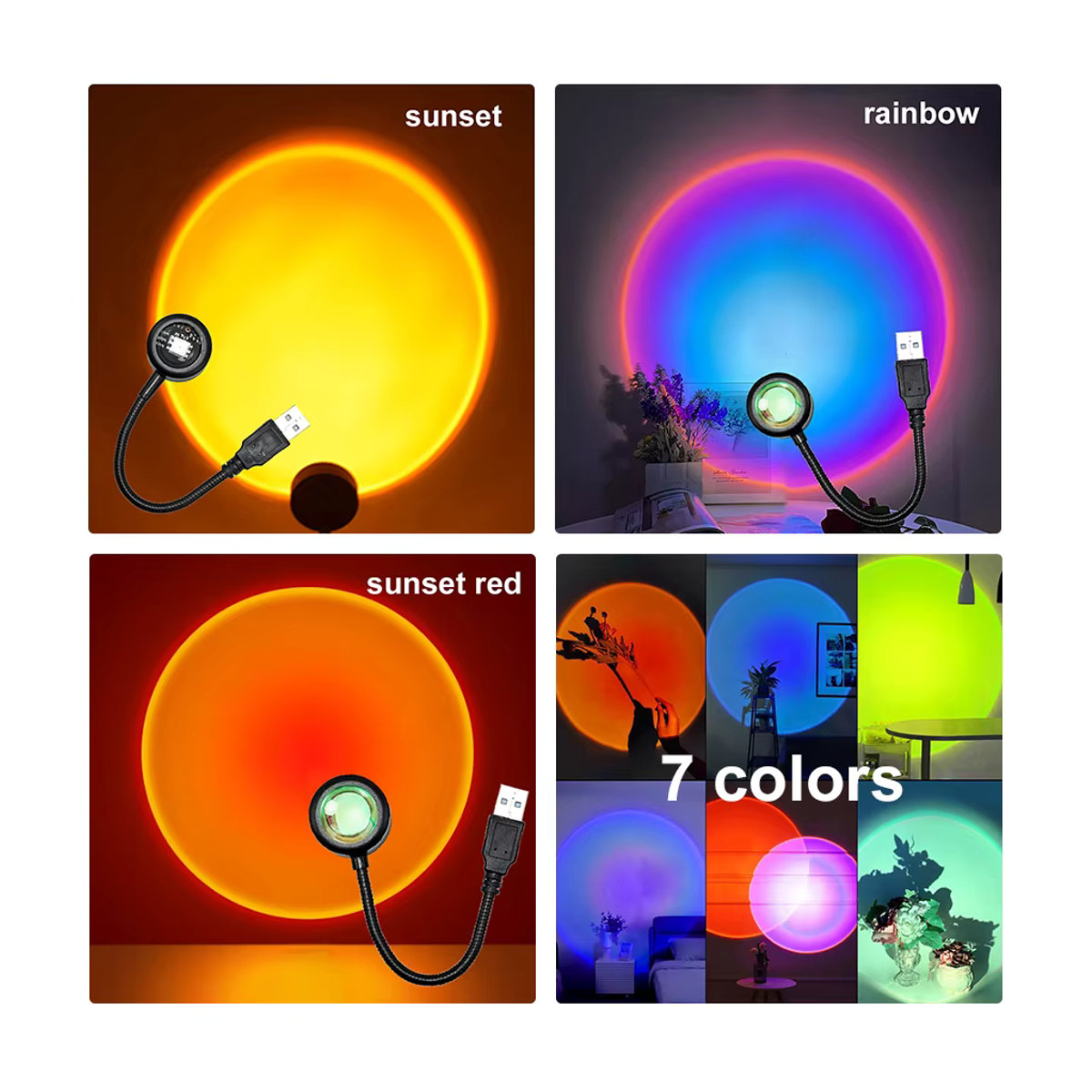 Aamasun USB LED Sonnenuntergang Lampe Bunt mit Aluminium Gehäuse als Nachtlicht und Projektor für Party und Dekoration - Bild 5