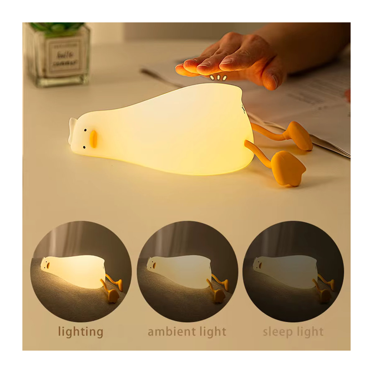 Aamasun USB wiederaufladbare LED Tischlampe Ente aus Silikon in Weiß als kreatives Nachtlicht und Stimmungslicht für Kinder und Raumdekoration - Bild 2