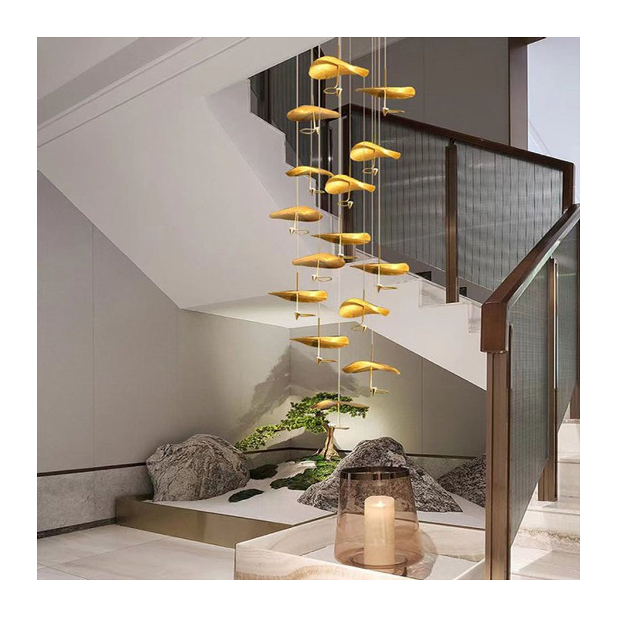 ABCZ Pendelleuchte Lotus Design aus Metall in Gold für Wohnzimmer und Esszimmer - Bild 1