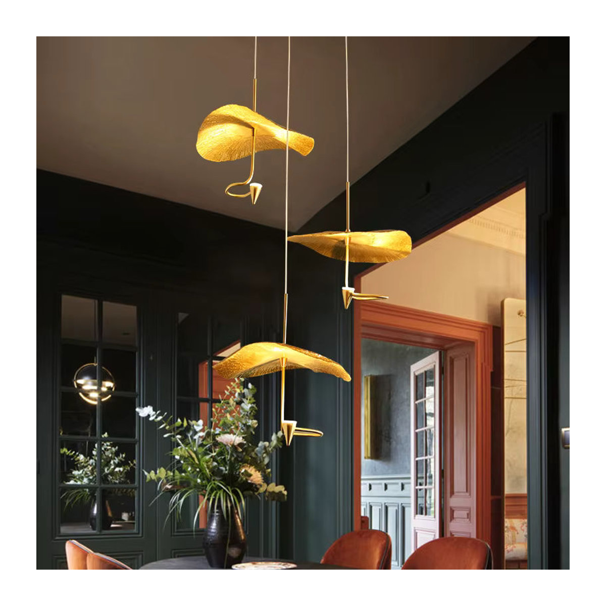 ABCZ Pendelleuchte Lotus Design aus Metall in Gold für Wohnzimmer und Esszimmer - Bild 3