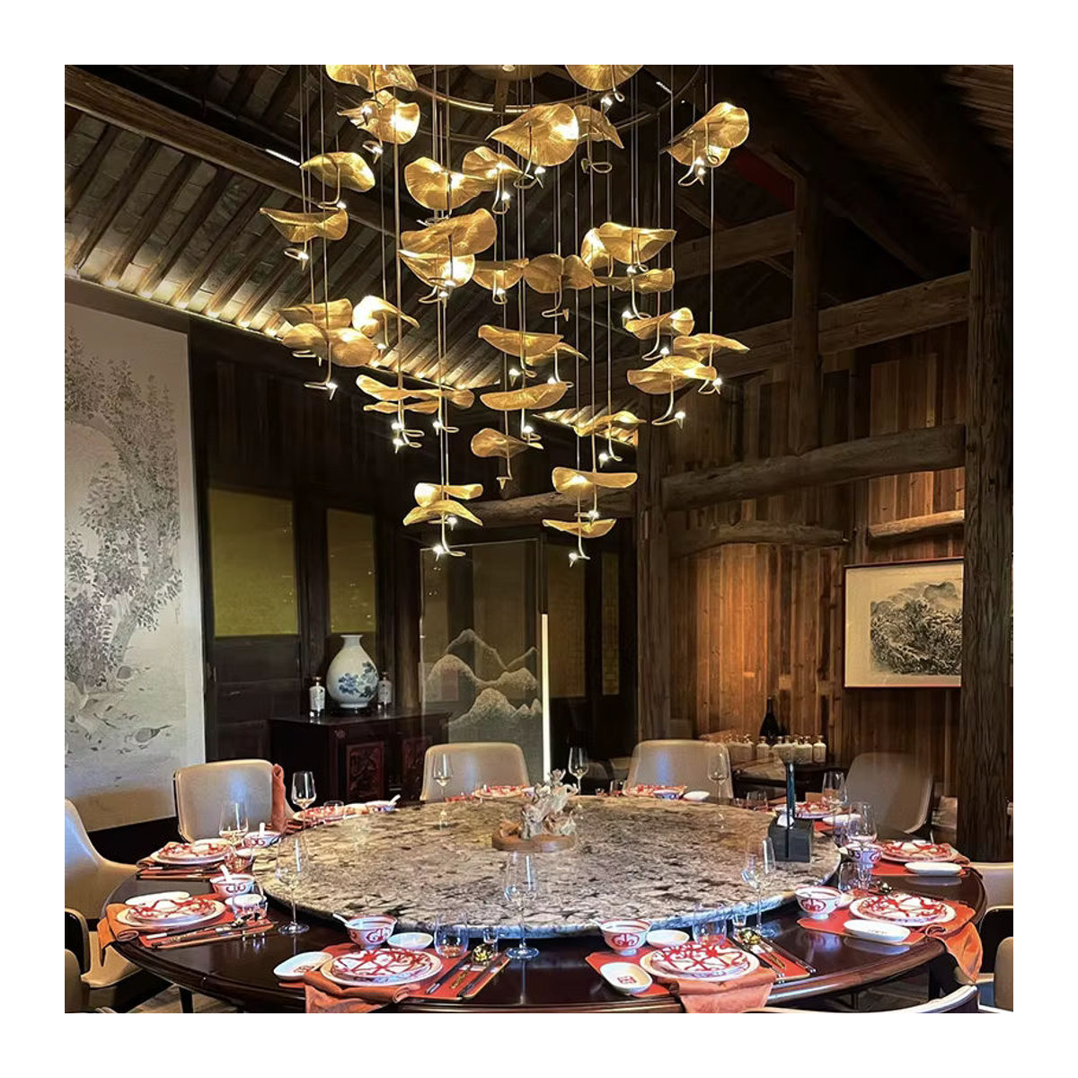 ABCZ Pendelleuchte Lotus Design aus Metall in Gold für Wohnzimmer und Esszimmer - Bild 4