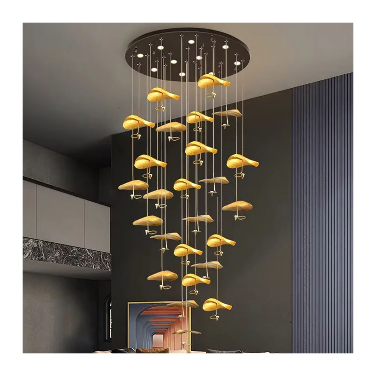 ABCZ Pendelleuchte Lotus Design aus Metall in Gold für Wohnzimmer und Esszimmer - Bild 6