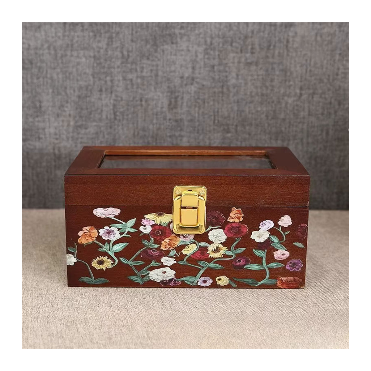 Abdo Holz-Schmuckschatulle in Braun mit transparentem Deckel und Schloss als Vintage Schmuck-Organizer für Ringe, Ohrringe, Armbänder und Halsketten - Bild 5