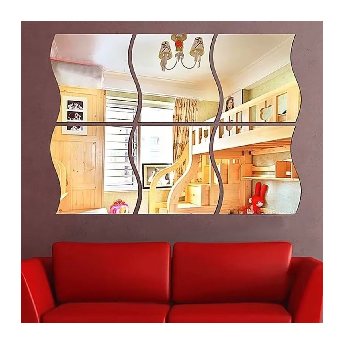 Abnehmbarer 3D Acryl Wandspiegel in Silber mit unregelmäßigem Wellendesign für moderne Wohnzimmer und TV-Wände - Bild 2