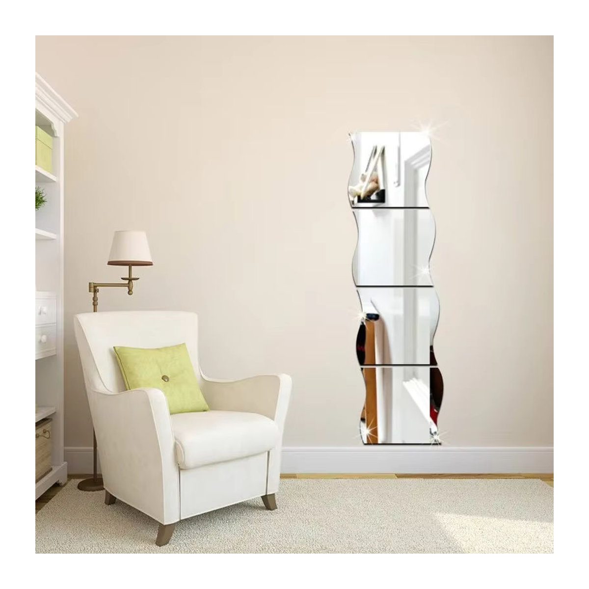 Abnehmbarer 3D Acryl Wandspiegel in Silber mit unregelmäßigem Wellendesign für moderne Wohnzimmer und TV-Wände - Bild 3