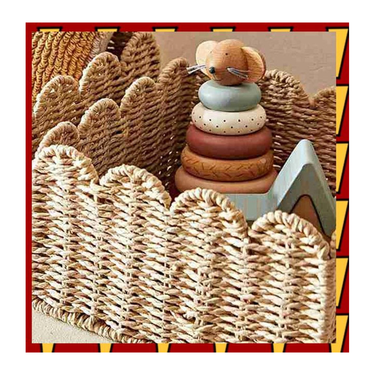 ABNP Aufbewahrungskorb aus handgewebtem Korbgeflecht mit gewelltem Rand in Beige, rechteckiger Organisationskorb aus Papierseil - Bild 1
