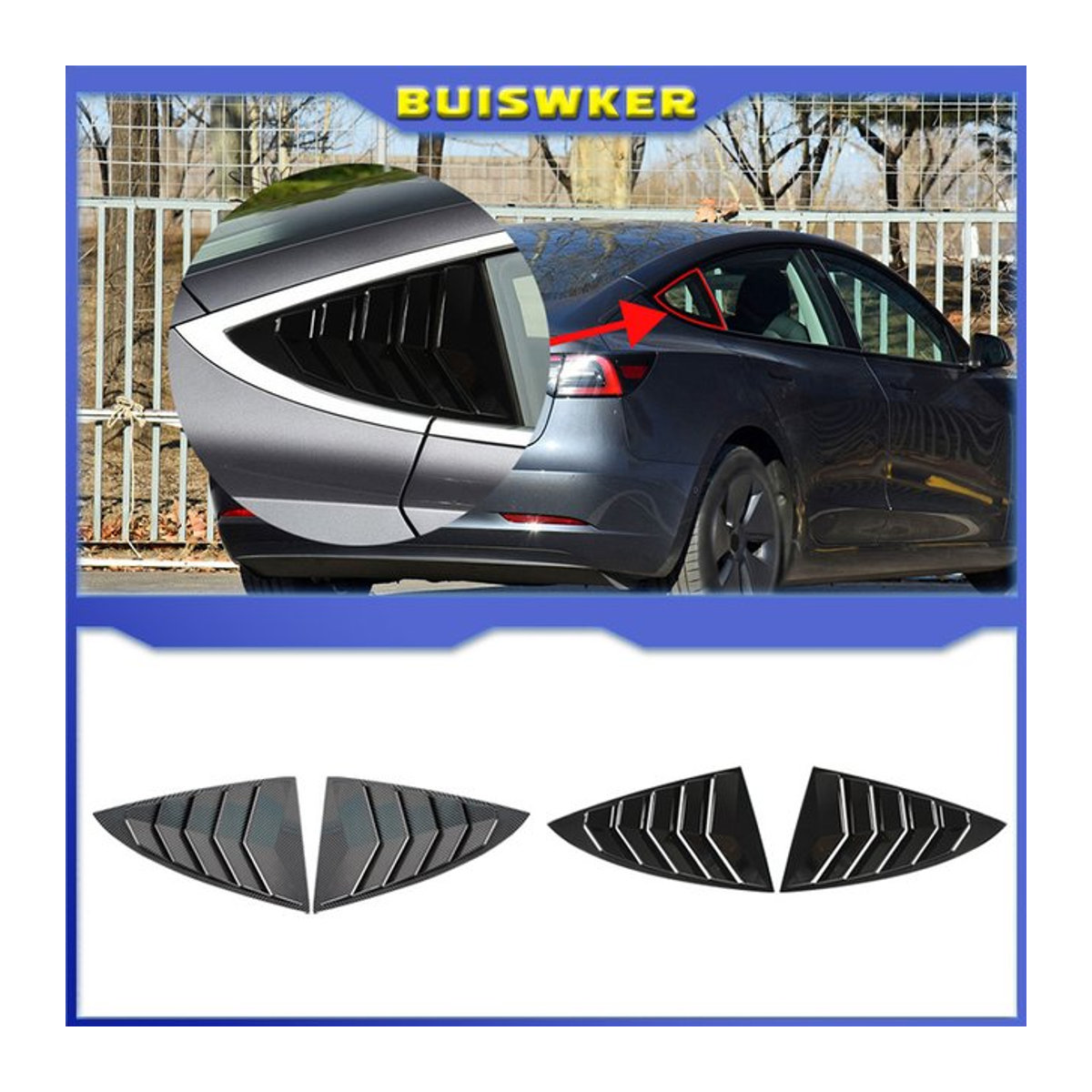 ABS Fensterabdeckung für Tesla Modell 3 2017-2024 Highland Seitliche Louver Dreieck Trim Zubehör in Schwarz - Bild 1