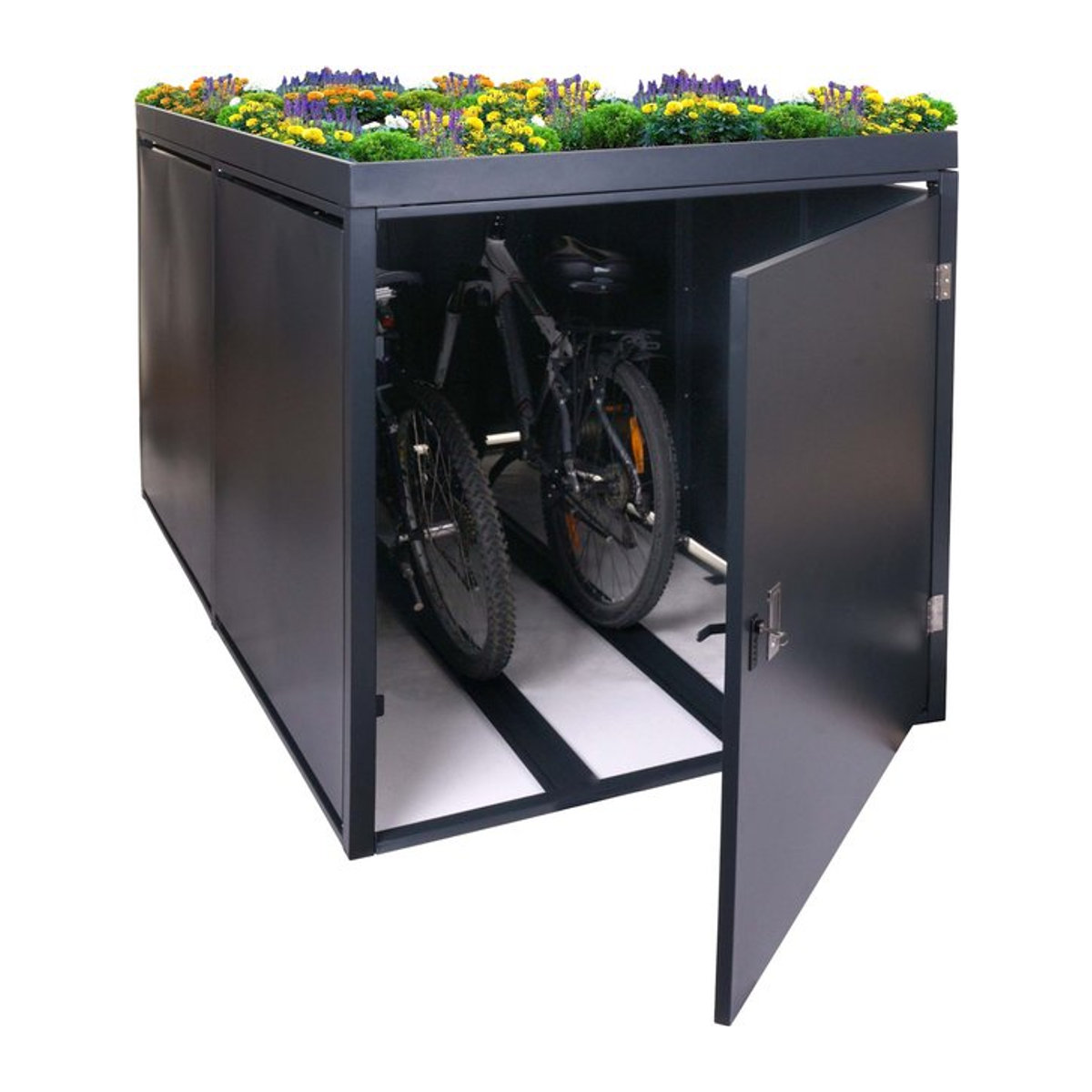 Abschließbare 2er-Fahrradgarage MCW-L56b mit Pflanzkasten aus verzinktem Stahl in Anthrazit, B/T/H: 125 x 113 x 208 cm - Bild 1