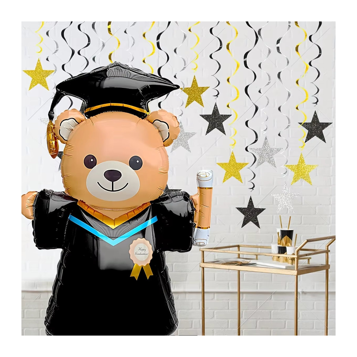 Abschlussbär-Ballon aus Aluminiumfolie in Schwarz und Mehrfarbig für deine Abschlussfeier, Höhe: 155,45 cm - Bild 3