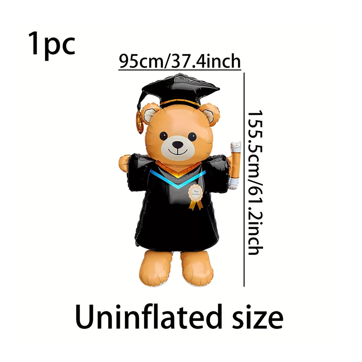 Abschlussbär-Ballon aus Aluminiumfolie in Schwarz und Mehrfarbig für deine Abschlussfeier, Höhe: 155,45 cm - Bild 4