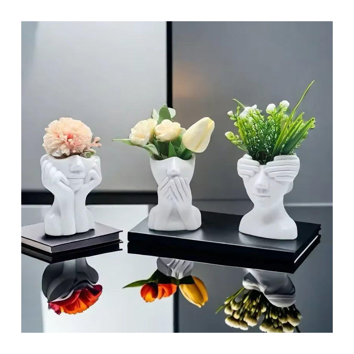 Abstrakte Harzvase in Weiß mit nordischem Design als Kunstskulptur und Blumenvase für deine Heimdekoration - Bild 1