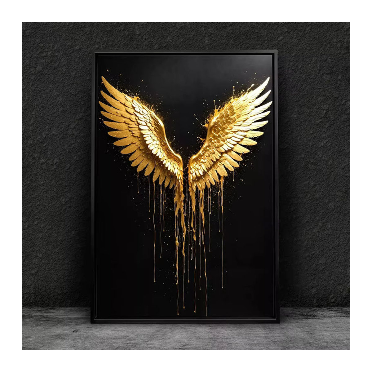 Abstrakte Leinwandmalerei mit Engel-Flügeln und Frau in Gold und Schwarz als Wandbild für dein Wohnzimmer - Bild 6