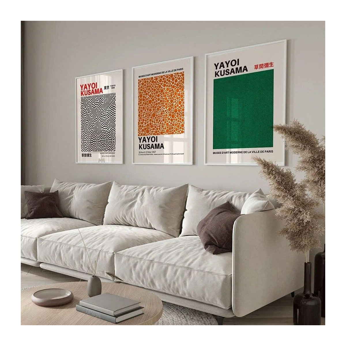 Abstrakte Leinwandmalerei von Yayoi Kusama in Orange und Mehrfarbig, modernes Wandbild für dein Zimmer, Rahmenlos, B: 21 cm, H: 30 cm - Bild 1