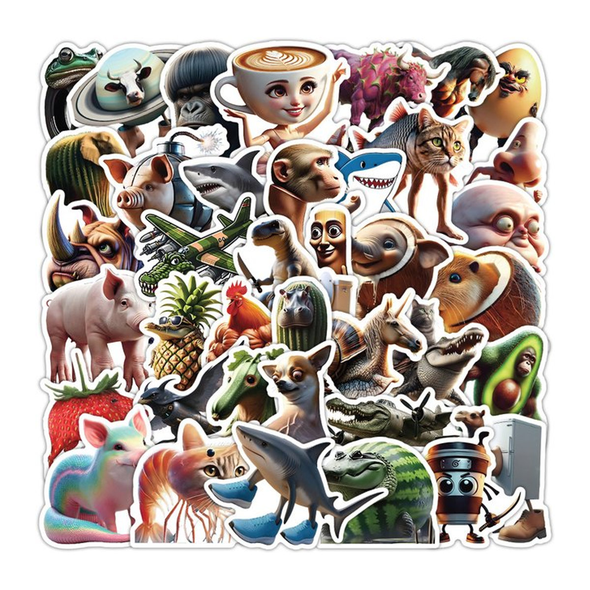 Abstrakte Tier Aufkleber Set mit bunten Cartoon Motiven für Kinder zur Dekoration von Gepäck, Telefon oder Spielzeug, mehrfarbig - Bild 1