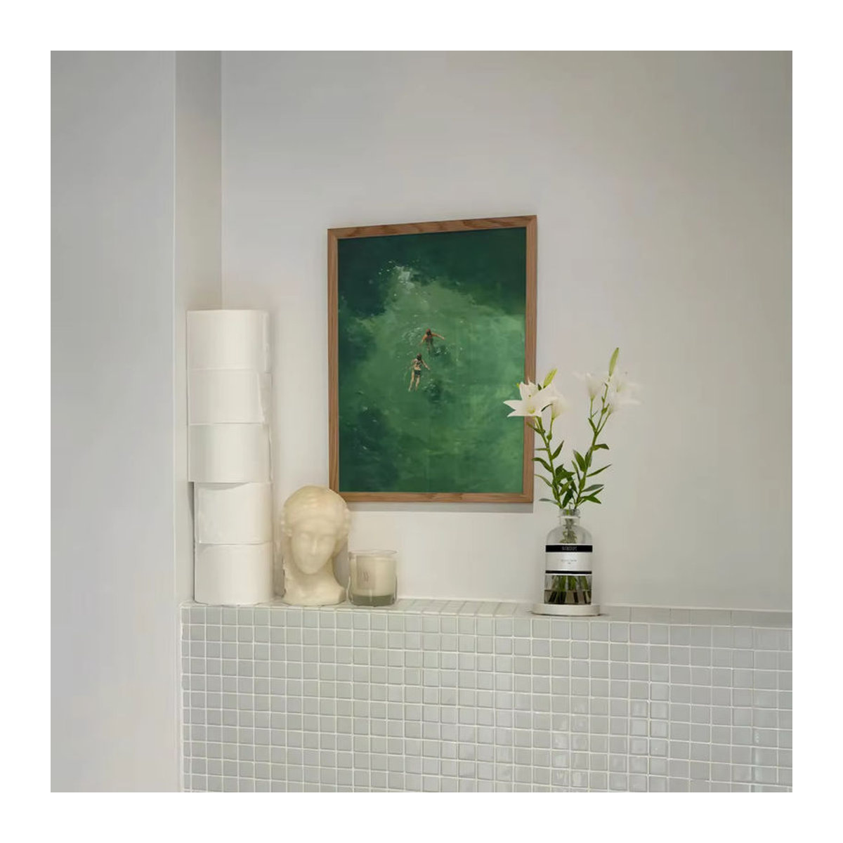 Abstrakte Wandkunst SHENCHEN in Grün im Vintage-Stil als rechteckige Holzdekoration im Hochformat - Bild 5