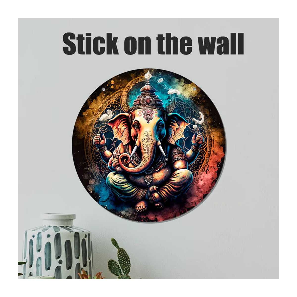 Abstrakter Ganesha Sun Catcher aus Acryl in Mehrfarbig, Orientalische Fensterdekoration Rund, Durchmesser: 15 cm - Bild 1