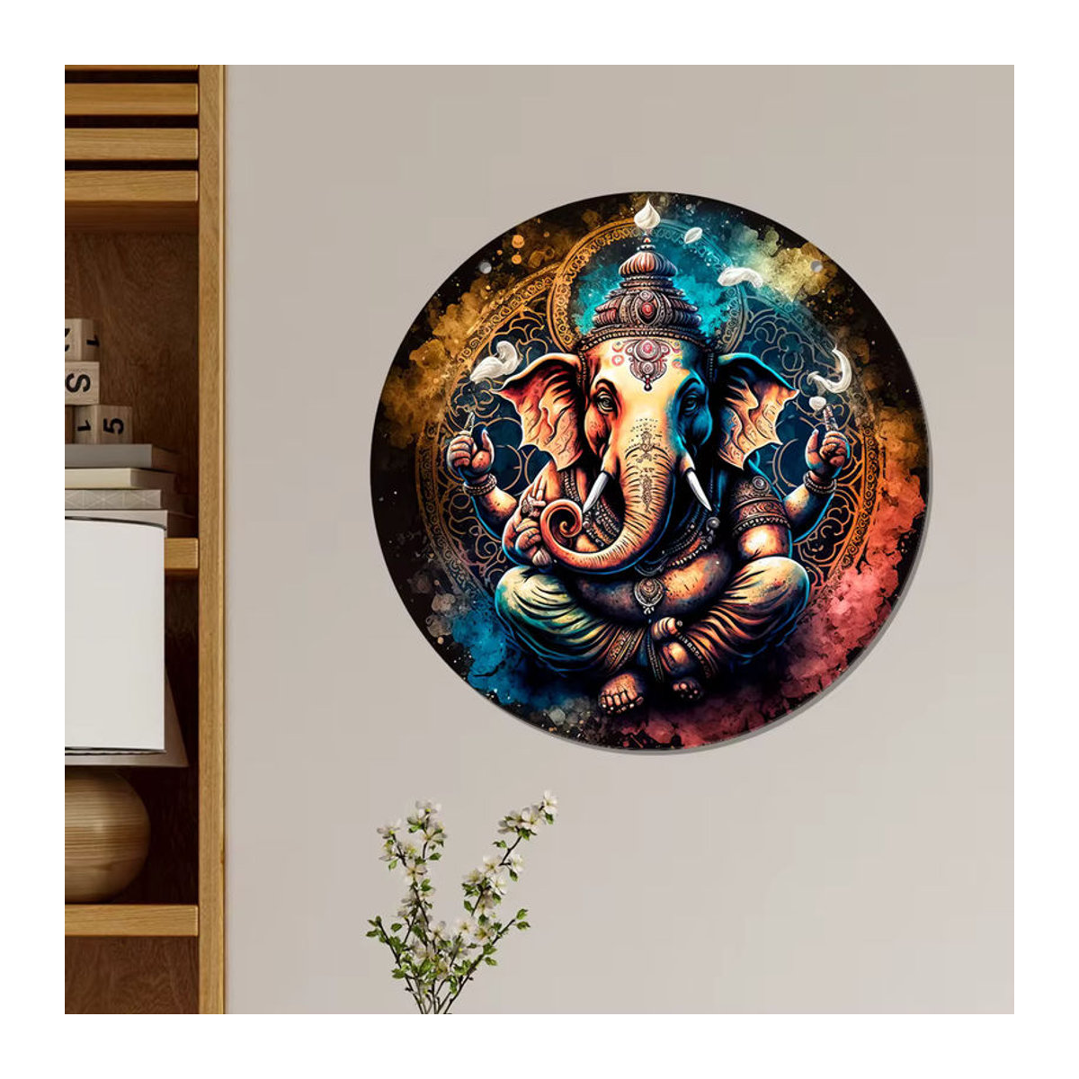 Abstrakter Ganesha Sun Catcher aus Acryl in Mehrfarbig, Orientalische Fensterdekoration Rund, Durchmesser: 15 cm - Bild 2