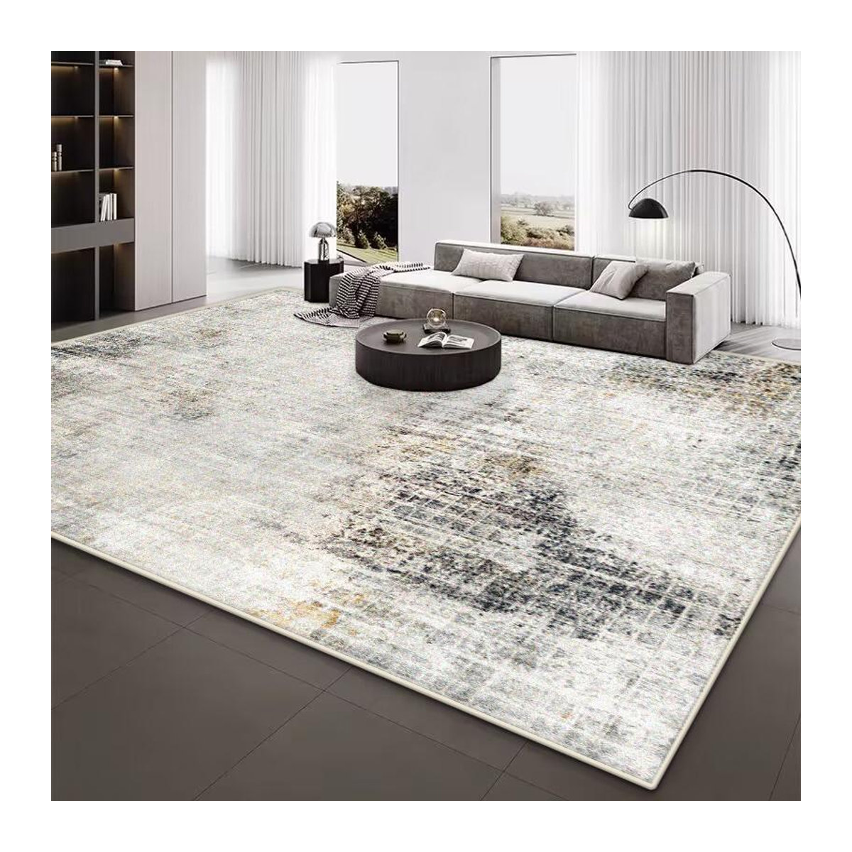 Abstrakter Luxus Plüschteppich von JGJG in Grau, rutschfeste Bodenmatte für Wohnzimmer und Schlafzimmer, B x T: 180 x 250 cm - Bild 1