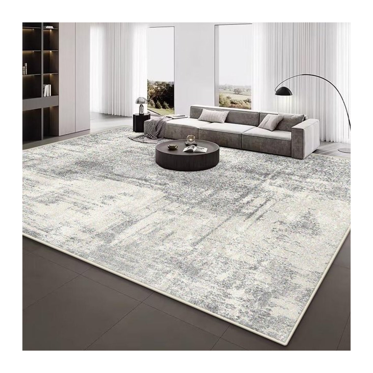 Abstrakter Luxus Plüschteppich von JGJG in Grau, rutschfester Bodenmatte für Wohnzimmer und Schlafzimmer, B/T: 140 x 200 cm - Bild 1
