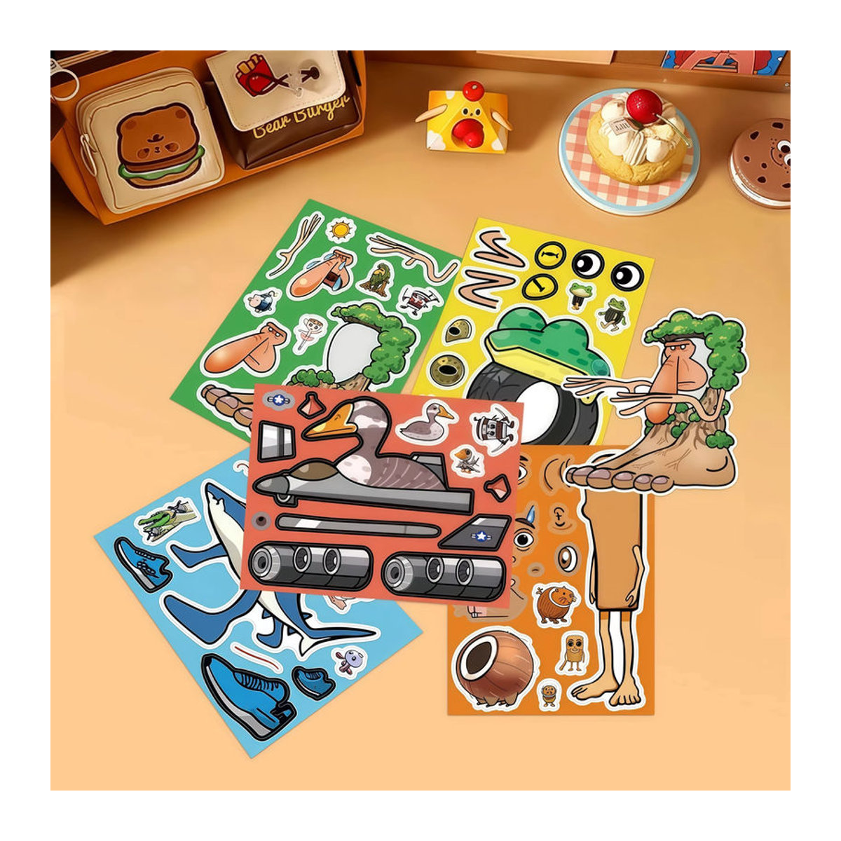 Abstrakter Puzzle-Aufkleber in Rot und Mehrfarbig mit Tier-Motiv aus Papier - Bild 5