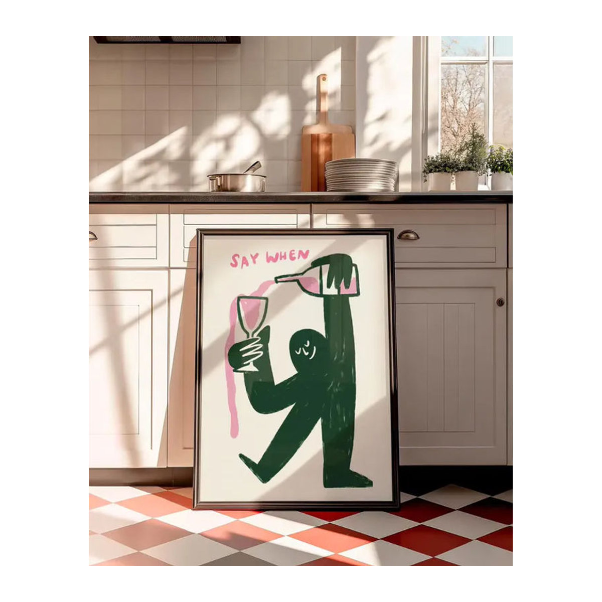 Abstrakter Wandkunst-Druck Say When von SHENCHEN mit Typografie und Figur in Weiß auf Papier im Hochformat - Bild 3