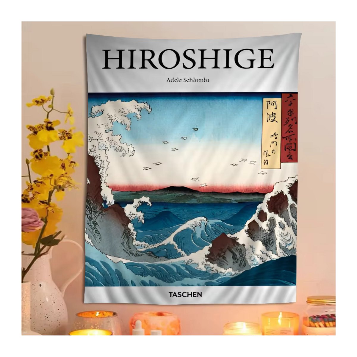 Abstrakter Wandteppich im japanischen Katsushika Hokusai Stil von Potdemiel, mehrfarbig, Textil Wandkunst für dein Wohnzimmer oder Wohnheim - Bild 4