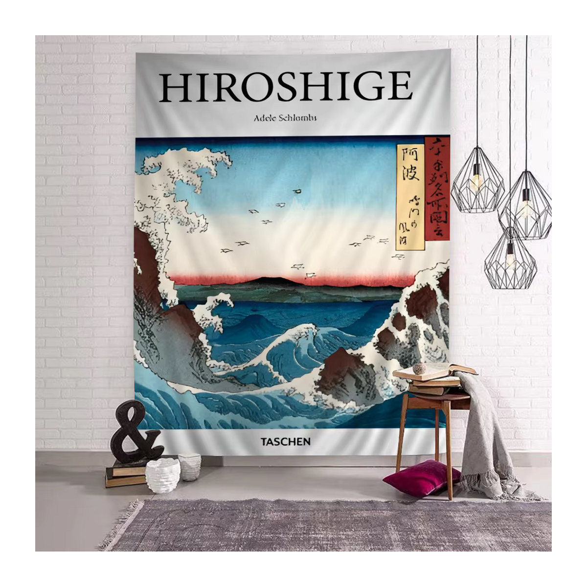 Abstrakter Wandteppich im japanischen Katsushika Hokusai Stil von Potdemiel, mehrfarbig, Textil Wandkunst für dein Wohnzimmer oder Wohnheim - Bild 5