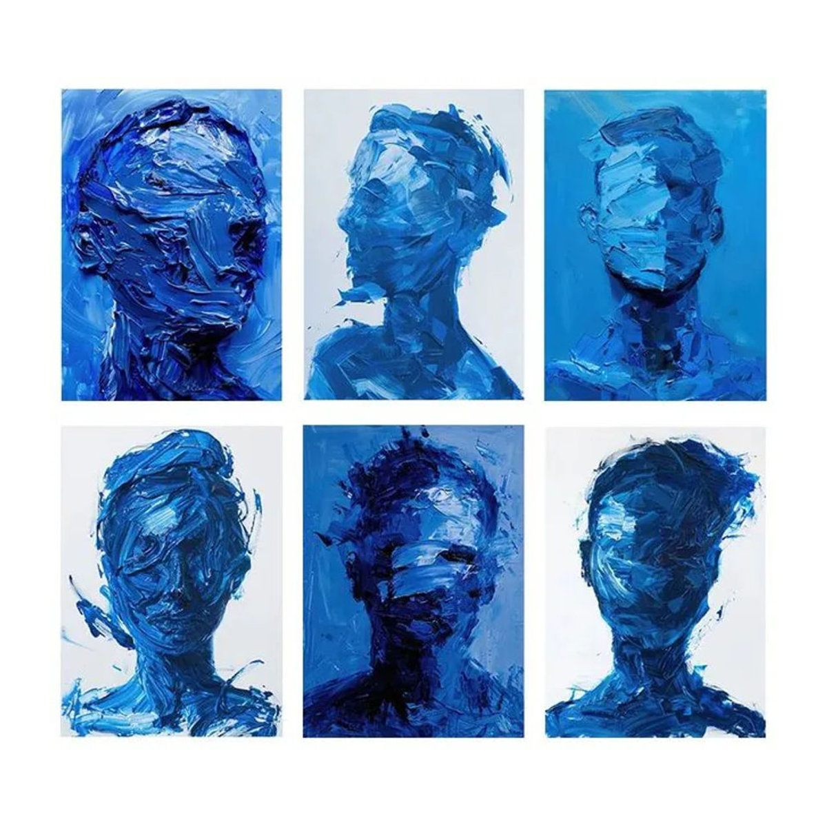 Abstraktes Charakterporträt Poster von Potdemiel in Blau als Leinwanddruck für moderne Wanddekoration im Hochformat - Bild 1