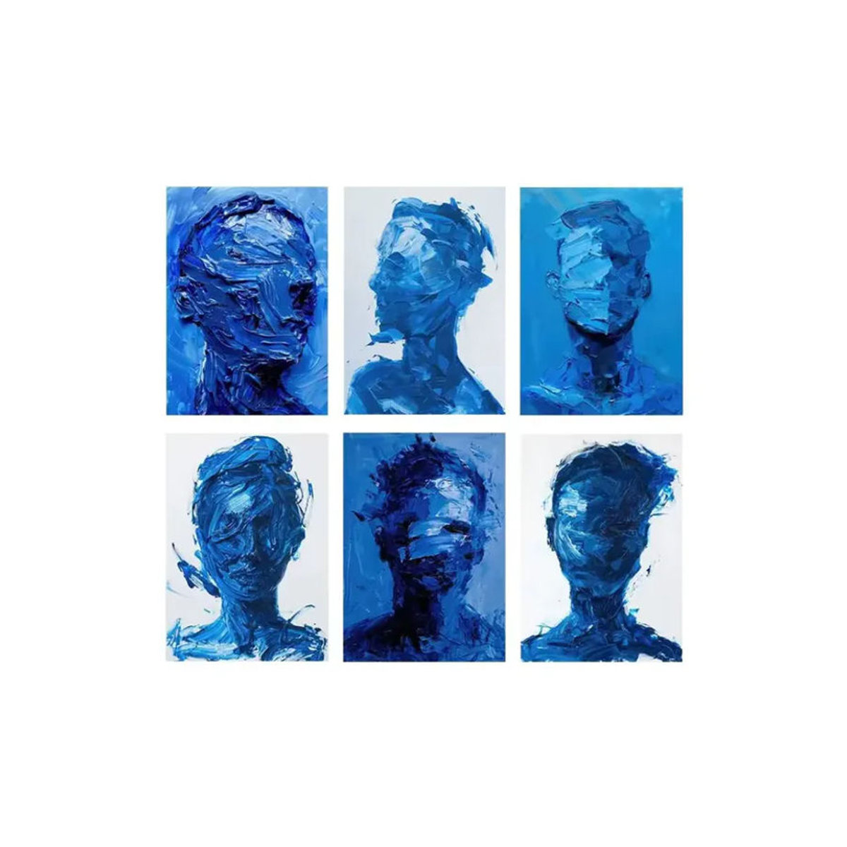 Abstraktes Charakterporträt Poster von Potdemiel in Blau als Leinwanddruck für moderne Wanddekoration im Hochformat - Bild 2